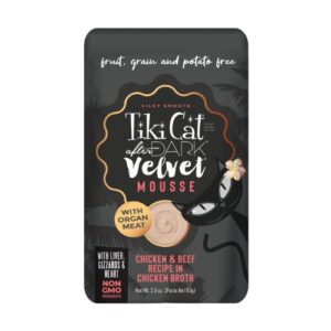 Pouch Tiki Cat After Dark Velvet Mousse Pollo y Carne en Caldo de Pollo 80g